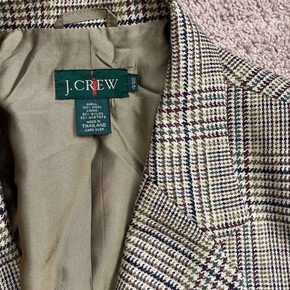 J.Crew 100% Wool Blazer Mens 44R Plaid Tweed Jacket Vintage Oarsman Classic